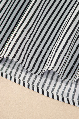 Black Stripe Buttoned V Neck Pocketed Plus Size Mini Dress