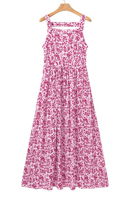 Pink Floral Cutout Back Empire Waist Sleeveless Maxi Dress