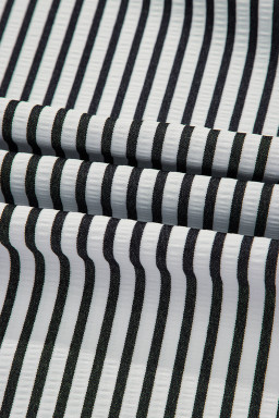 Black Stripe Buttoned V Neck Pocketed Plus Size Mini Dress