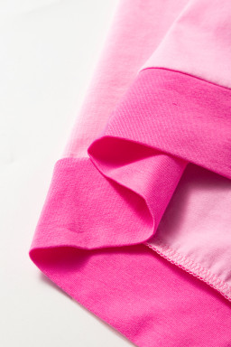 Bright Pink Colorblock Patchwork Short Sleeve Plus Size Henley Top