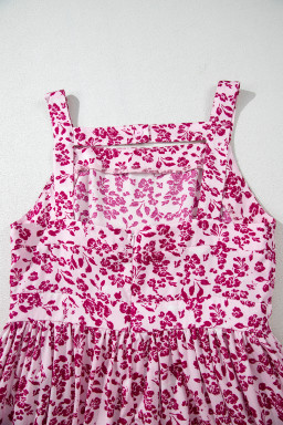 Pink Floral Cutout Back Empire Waist Sleeveless Maxi Dress