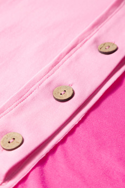 Bright Pink Colorblock Patchwork Short Sleeve Plus Size Henley Top