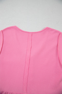 Bright Pink Waffle Sleeveless Henley A-line Tiered Mini Dress
