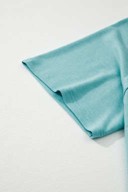 Mint Green Color Block Raglan Sleeve Buttoned Plus Size T Shirt