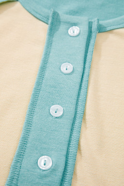 Mint Green Color Block Raglan Sleeve Buttoned Plus Size T Shirt