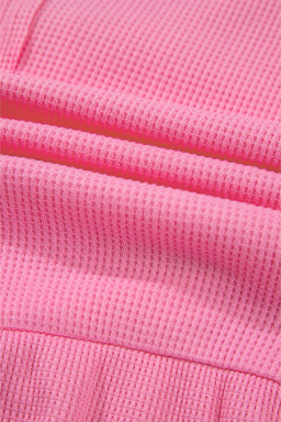 Bright Pink Waffle Sleeveless Henley A-line Tiered Mini Dress