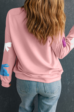 Pink Sequin Easter Bunny Bow Graphic Sweatshirt
