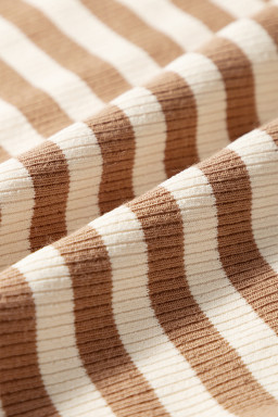 Khaki Stripe Exposed Seam Trim Round Neck Sleeveless Top
