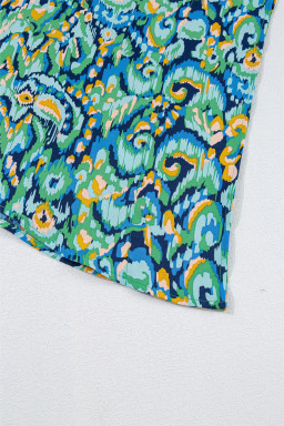 Green Abstract Print V Neck Half Sleeve Loose Fit Tunic Blouse