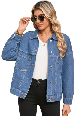 Light Blue Washed Oversized Pocketed Denim Jacket