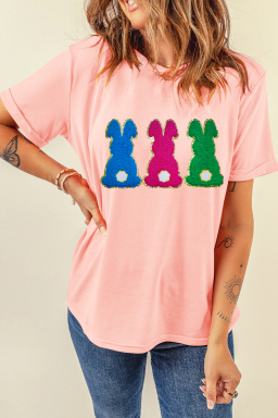 Pink Easter Bunny Chenille Patched Graphic Tee
