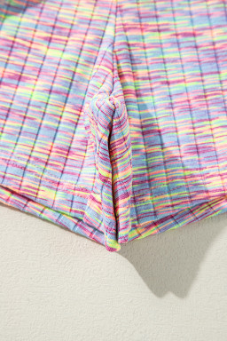 Multicolour Ribbed Knit T Shirt and Shorts Pajama Set