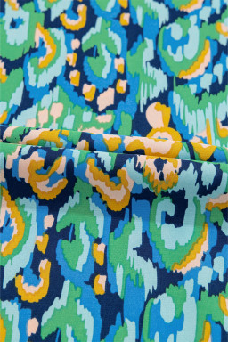 Green Abstract Print V Neck Half Sleeve Loose Fit Tunic Blouse