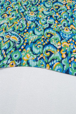 Green Abstract Print V Neck Half Sleeve Loose Fit Tunic Blouse