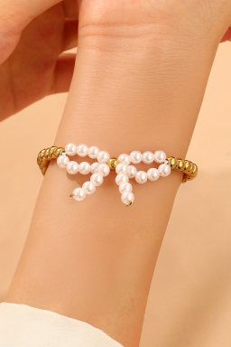 White Pearl Bowknot Beaded Bracelet