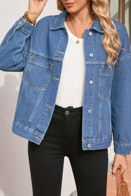 Light Blue Washed Oversized Pocketed Denim Jacket