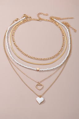 Gold Heart Pendant Multi Layer Adjustable Chain Necklace