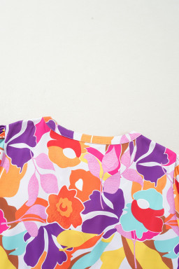 Pink Plus Size Floral Print V Neck Fit and Flare Blouse