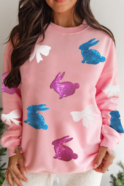 Pink Sequin Easter Bunny Bow Graphic Sweatshirt
