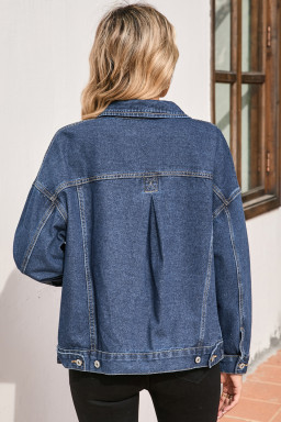Dark Blue Washed Oversized Pocketed Denim Jacket