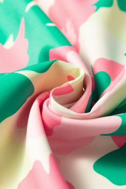 Green Abstract Print Frilled Neck Ruched Short Sleeve Blouse