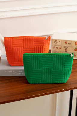 Dark Green Textured Zipper Cosmetic Bag