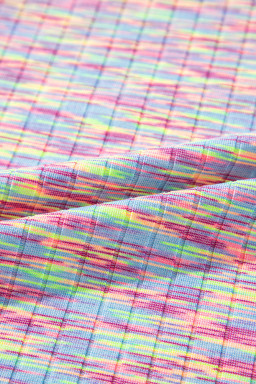 Multicolour Ribbed Knit T Shirt and Shorts Pajama Set