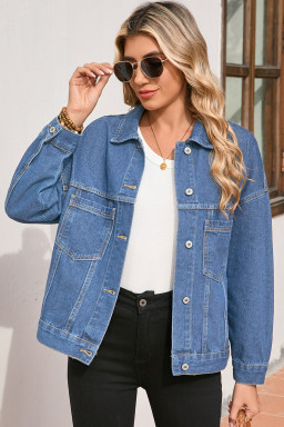 Light Blue Washed Oversized Pocketed Denim Jacket