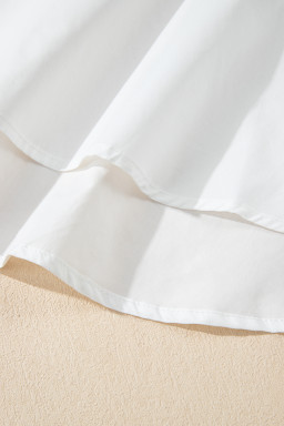 White Contrast Bow Ruffle Trim V Neck Blouse