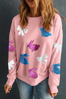 Pink Sequin Easter Bunny Bow Graphic Sweatshirt