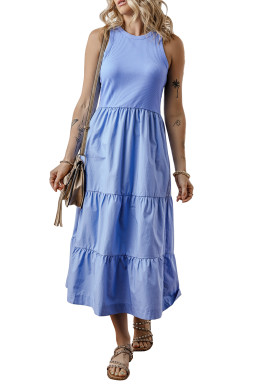 Myosotis Ribbed Vest Patchwork Tiered Midi Dress