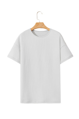 Light Grey Textured Loose Plain T Shirt