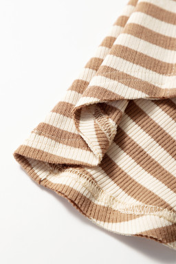 Khaki Stripe Exposed Seam Trim Round Neck Sleeveless Top