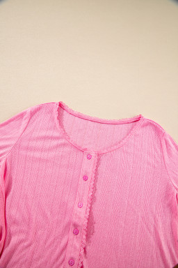 Bonbon Texture Cropped Bow Cami Shorts and Cardigan 3pcs Pajama Set