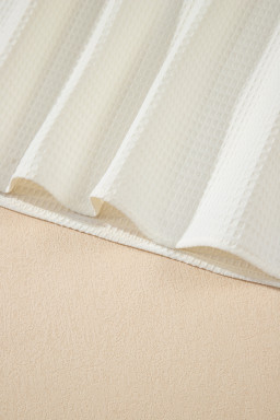 White Solid Color Ruffle Trim Waffle Textured Blouse