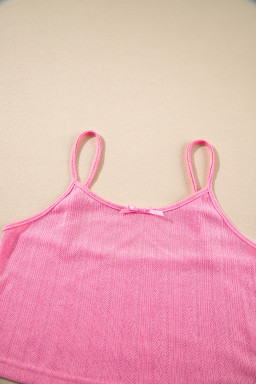Bonbon Texture Cropped Bow Cami Shorts and Cardigan 3pcs Pajama Set
