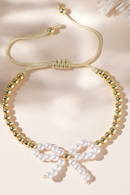 White Pearl Bowknot Beaded Bracelet