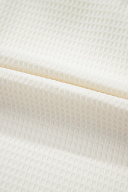 White Solid Color Ruffle Trim Waffle Textured Blouse