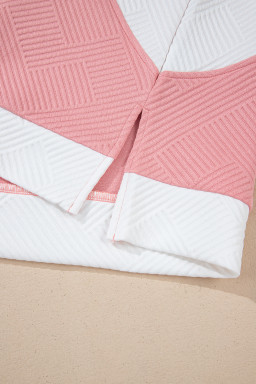 Pink Textured Colorblock Patchwork Tee and Shorts Set