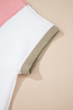 Pink Textured Colorblock Patchwork Tee and Shorts Set