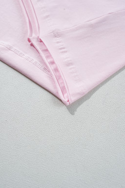 Pink Color Block Patchwork Seamed Crewneck T Shirt