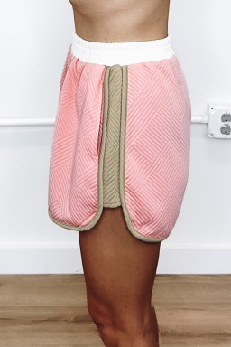 Pink Textured Colorblock Patchwork Tee and Shorts Set