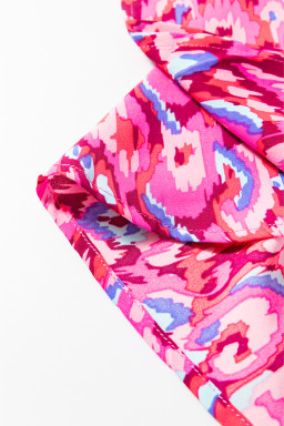 Pink Abstract Print V Neck Half Sleeve Loose Fit Tunic Blouse