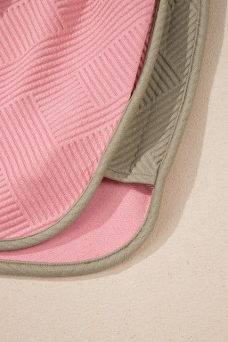 Pink Textured Colorblock Patchwork Tee and Shorts Set