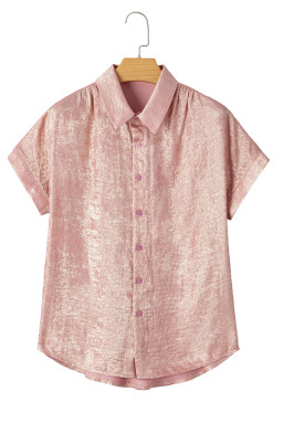 Delicacy Metallic Buttoned Loose Fit Short Sleeve Shirt