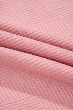 Pink Textured Colorblock Patchwork Tee and Shorts Set