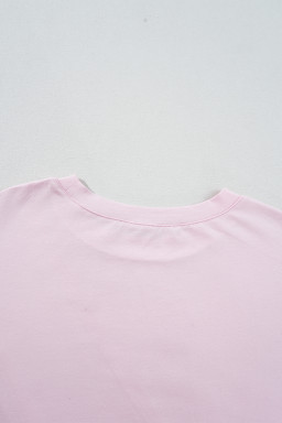 Pink Color Block Patchwork Seamed Crewneck T Shirt