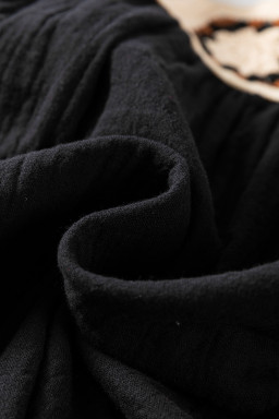 Black Crochet Square Neck Crinkled Blouse