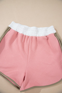 Pink Textured Colorblock Patchwork Tee and Shorts Set