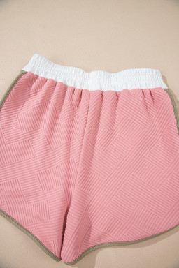 Pink Textured Colorblock Patchwork Tee and Shorts Set